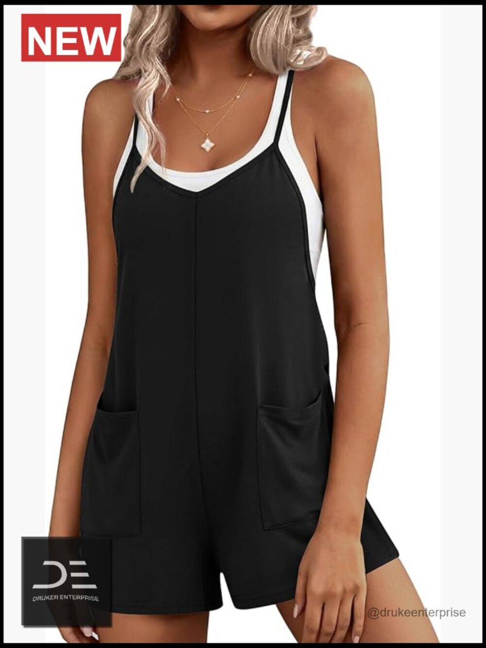 Sleeveless Short Overalls Jumpsuit with Pockets Boho Spaghetti Strap Romper